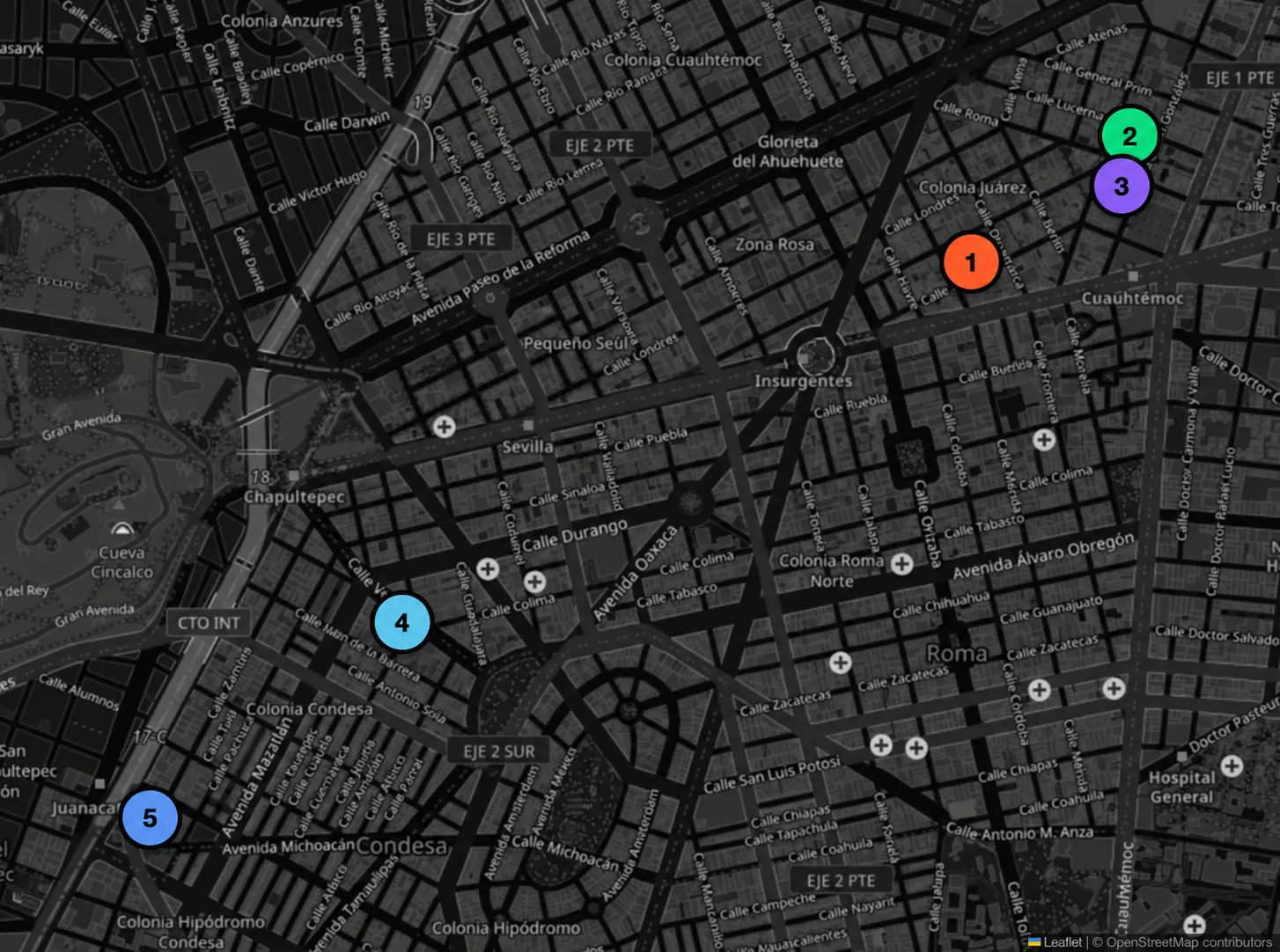 Map showing the location of the five Tech Houses